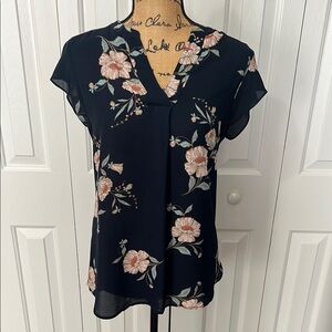 VanHeusen Navy Floral Short Sleeve Blouse